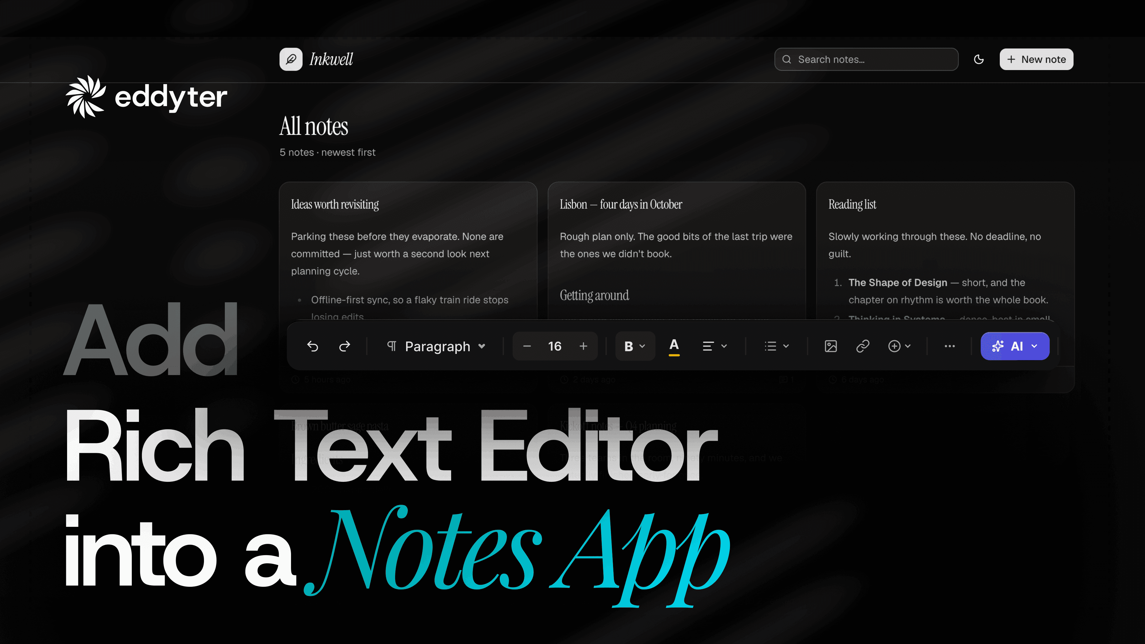 Integrate a Rich Text Editor into a Notes App — Tables & Dark Mode